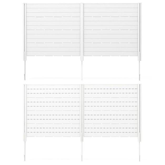Helloshop26 - Clôtures de jardin 120 x 115 cm avec 5 piquets de sol clôture de confidentialité extérieur pour poubelle ou équipement de piscine blanc - Image 3