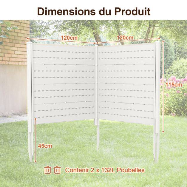 Helloshop26 - Clôtures de jardin 120 x 115 cm avec 5 piquets de sol clôture de confidentialité extérieur pour poubelle ou équipement de piscine blanc - Image 6