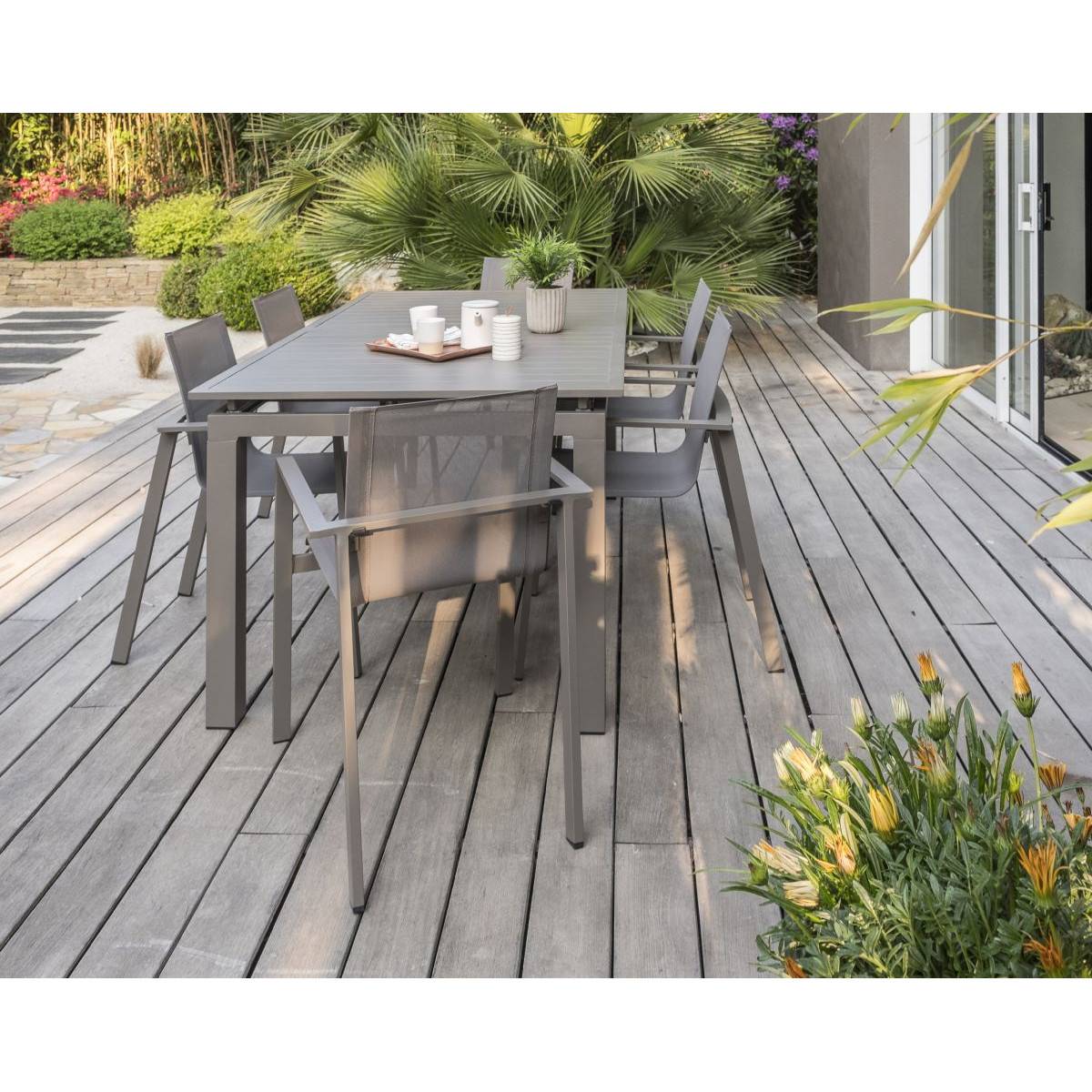 Dcb Garden - Lot de 2 fauteuils de jardin ZAHARA en aluminium et textilène taupe - DCB GARDEN - Image 6