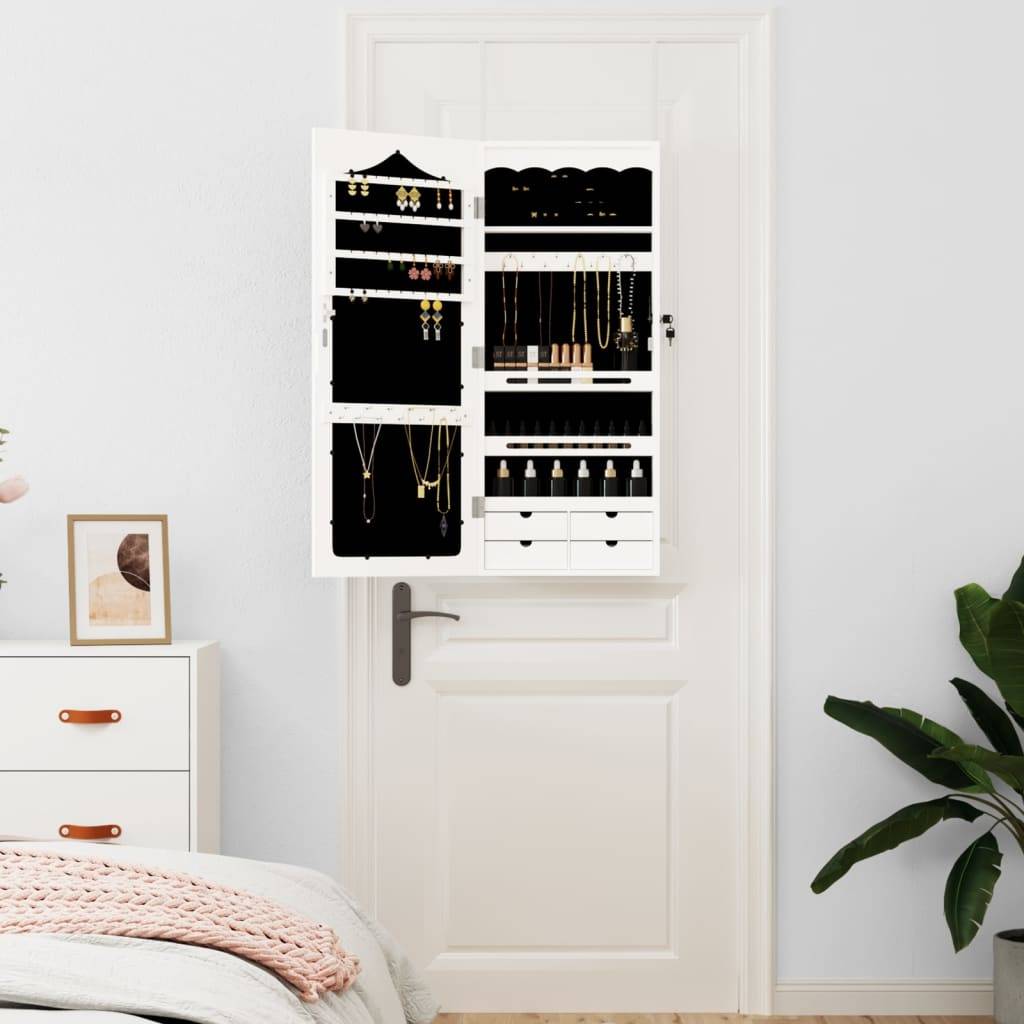 Miroir Murale avec rangement - Armoire à bijoux avec miroir blanc 37,5x10x90 cm PC160 - Image 3