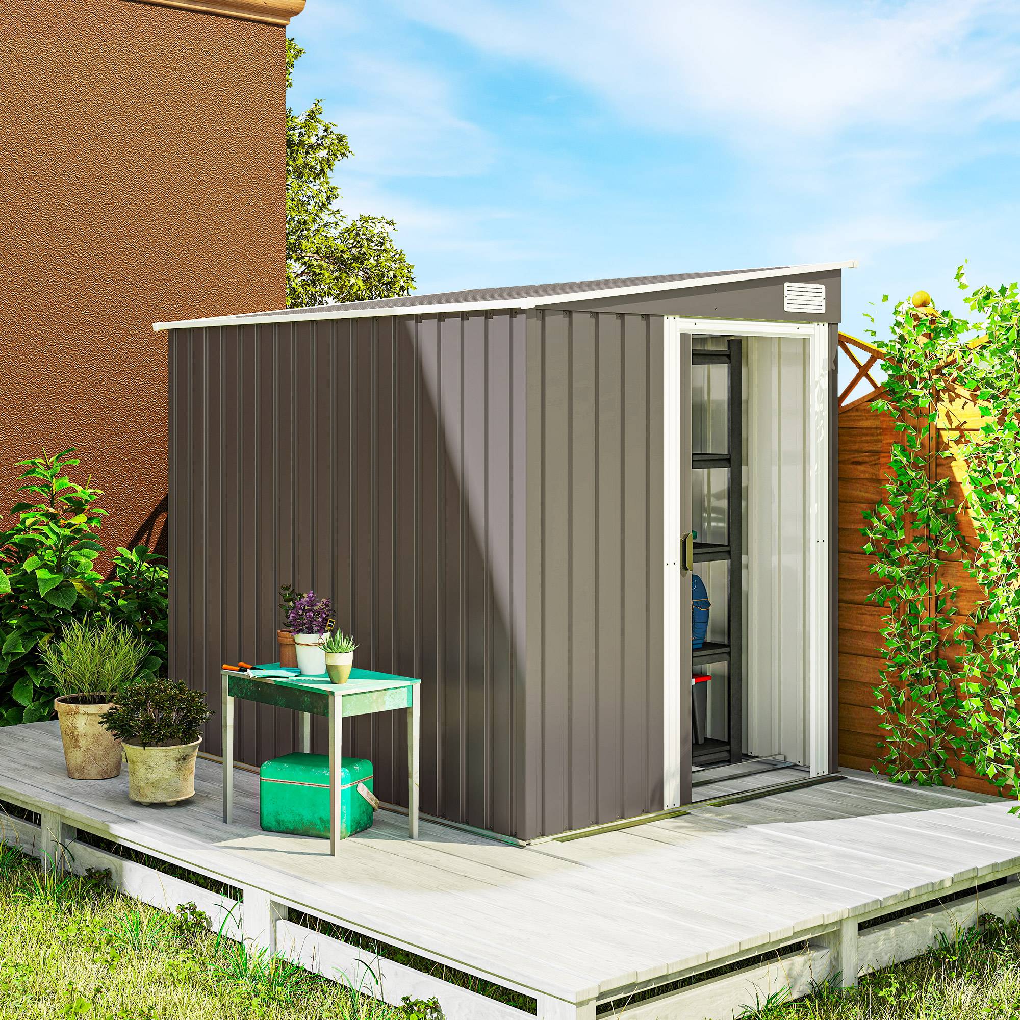 ComfortXL - Abri de jardin en acier galvanisé 154 x 206,5 cm gris avec étagères et crochets - ComfortXL Outdoor Living - Image 3