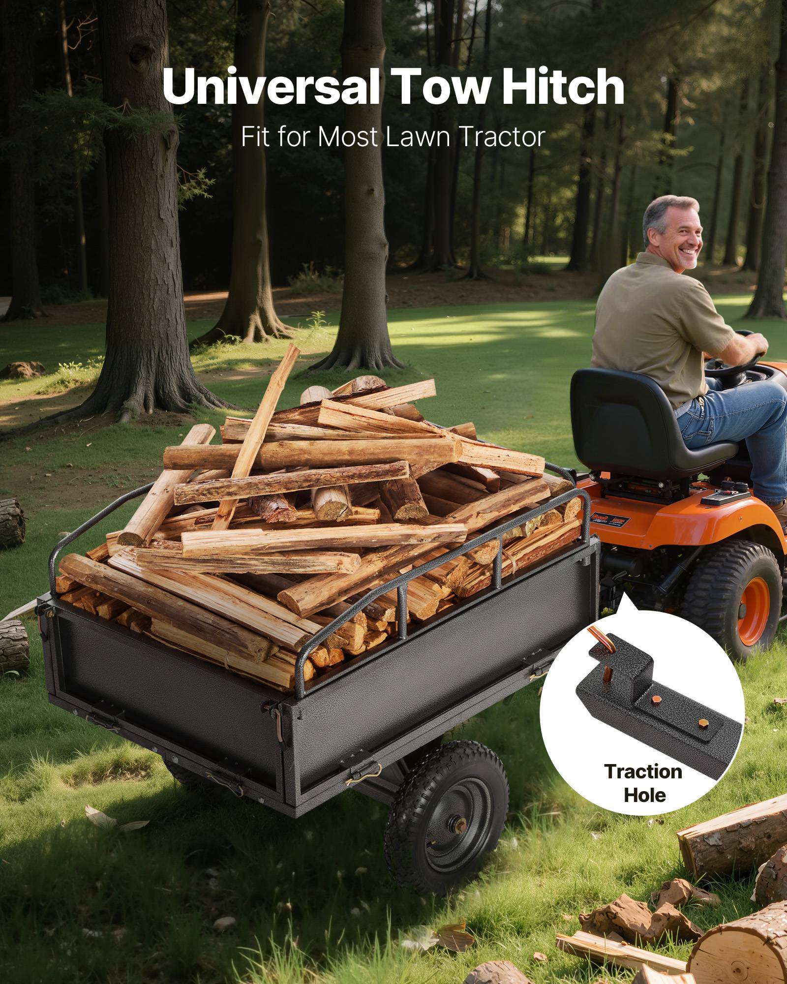 VEVOR Remorque benne basculante 283 L, tracteur tondeuse jardin acier, capacité 226,8 kg. - Image 2