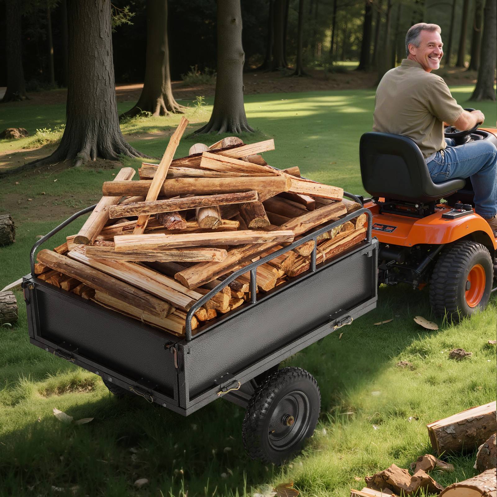 VEVOR Remorque benne basculante 283 L, tracteur tondeuse jardin acier, capacité 226,8 kg. - Image 8