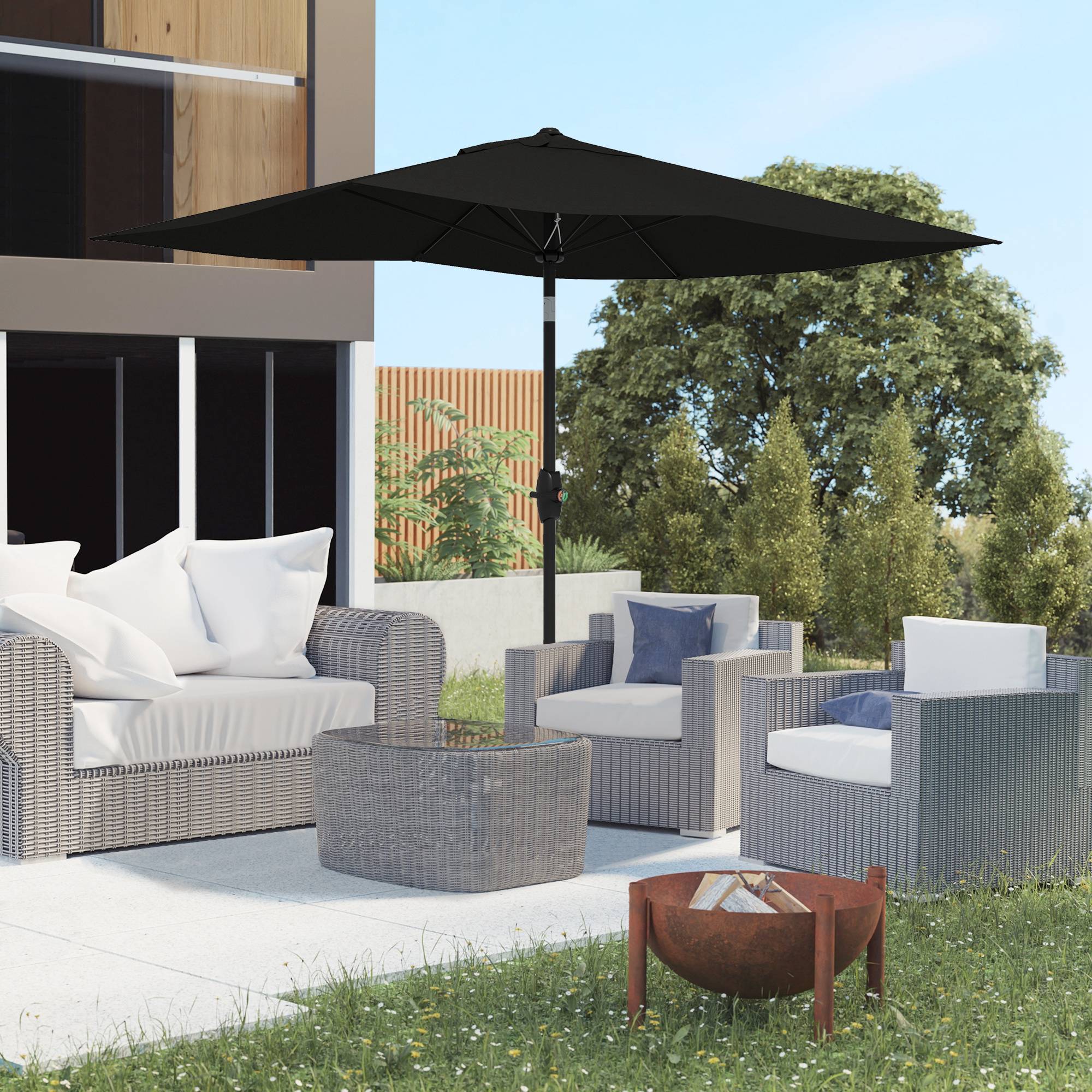 Parasol rectangulaire inclinable avec manivelle en aluminium et polyester noir 290 x 200 x 248 cm - PANGIVO - Image 4