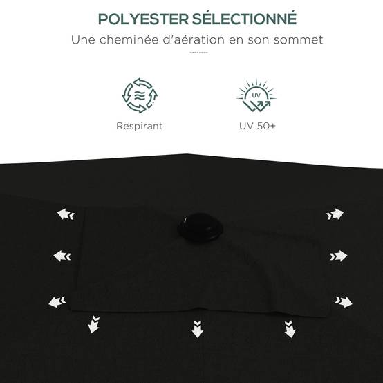 Parasol rectangulaire inclinable avec manivelle en aluminium et polyester noir 290 x 200 x 248 cm - PANGIVO - Image 9