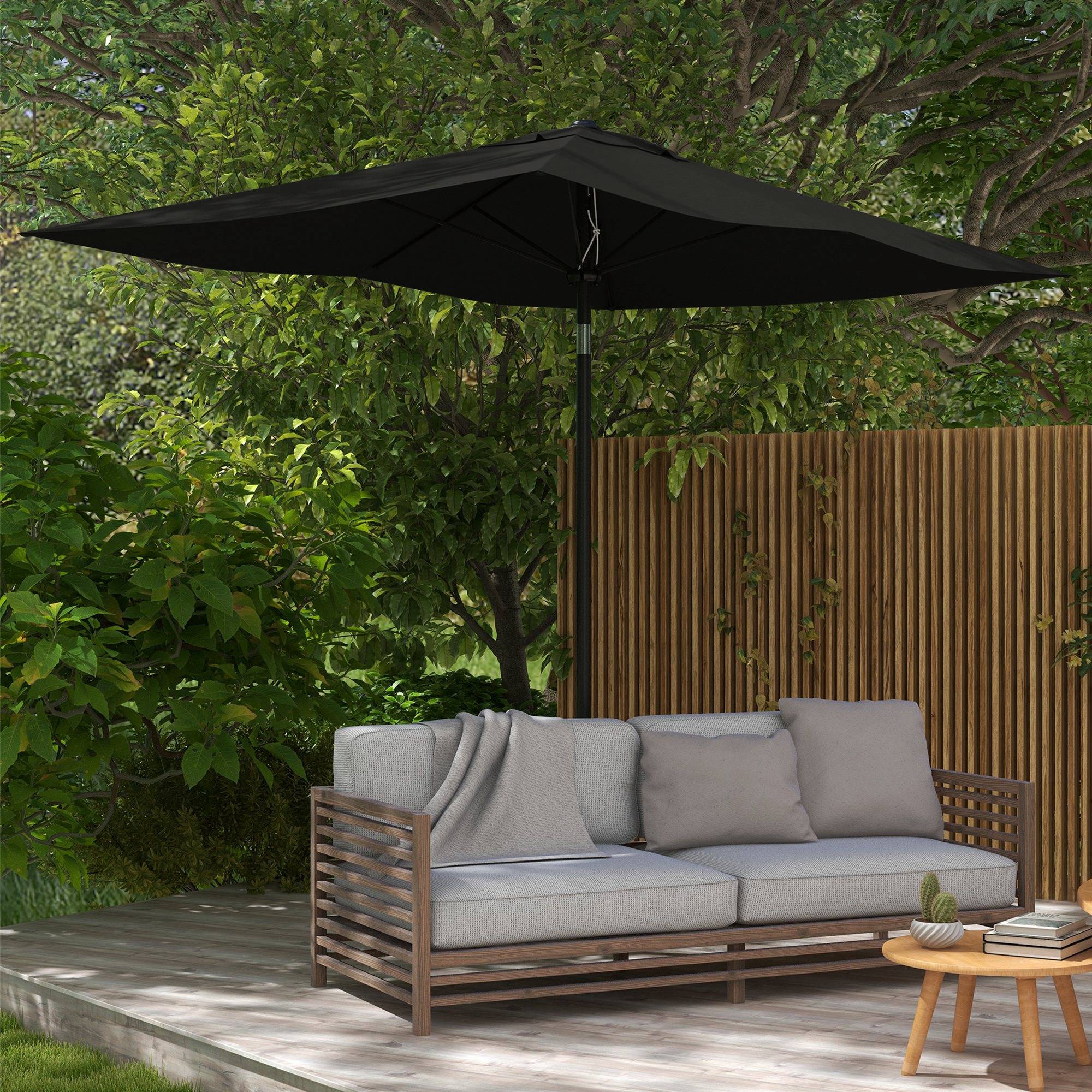 Parasol rectangulaire inclinable avec manivelle en aluminium et polyester noir 290 x 200 x 248 cm - PANGIVO - Image 3