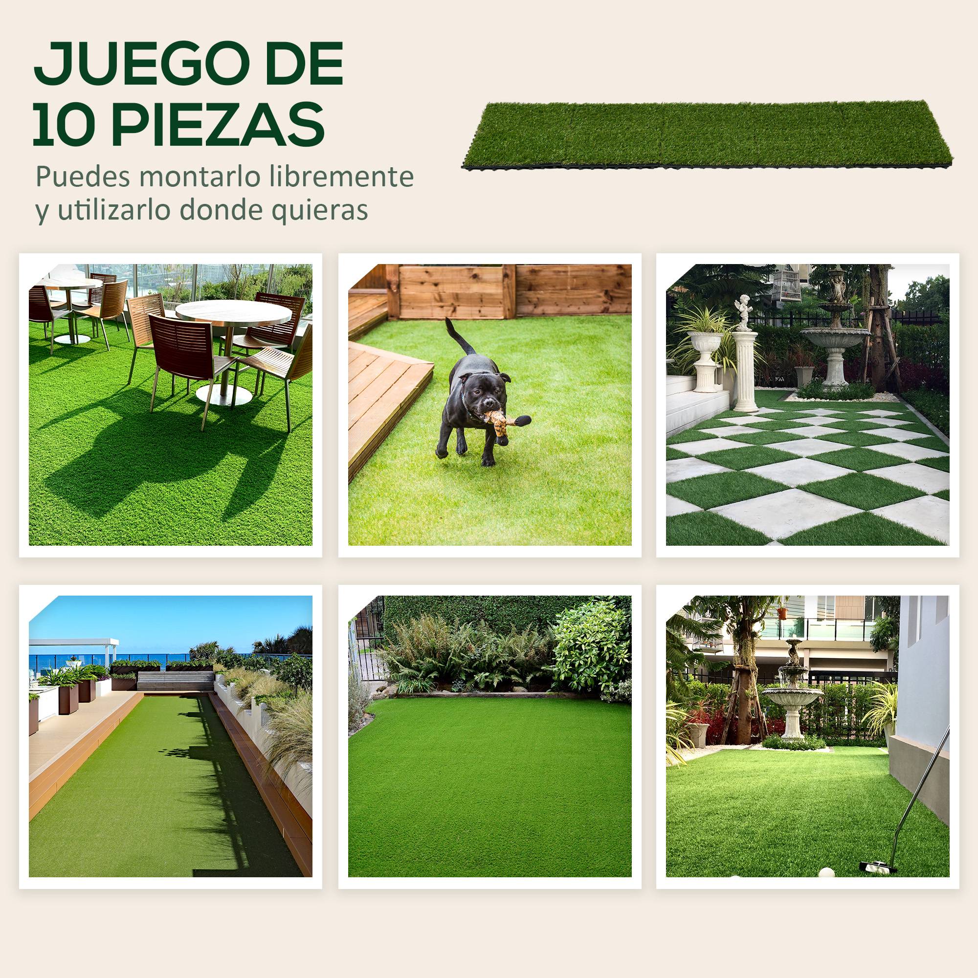 ComfortXL - Dalles gazon synthétique vert foncé 30 x 30 cm lot de 10 pour balcon terrasse - ComfortXL Outdoor Living - Image 9
