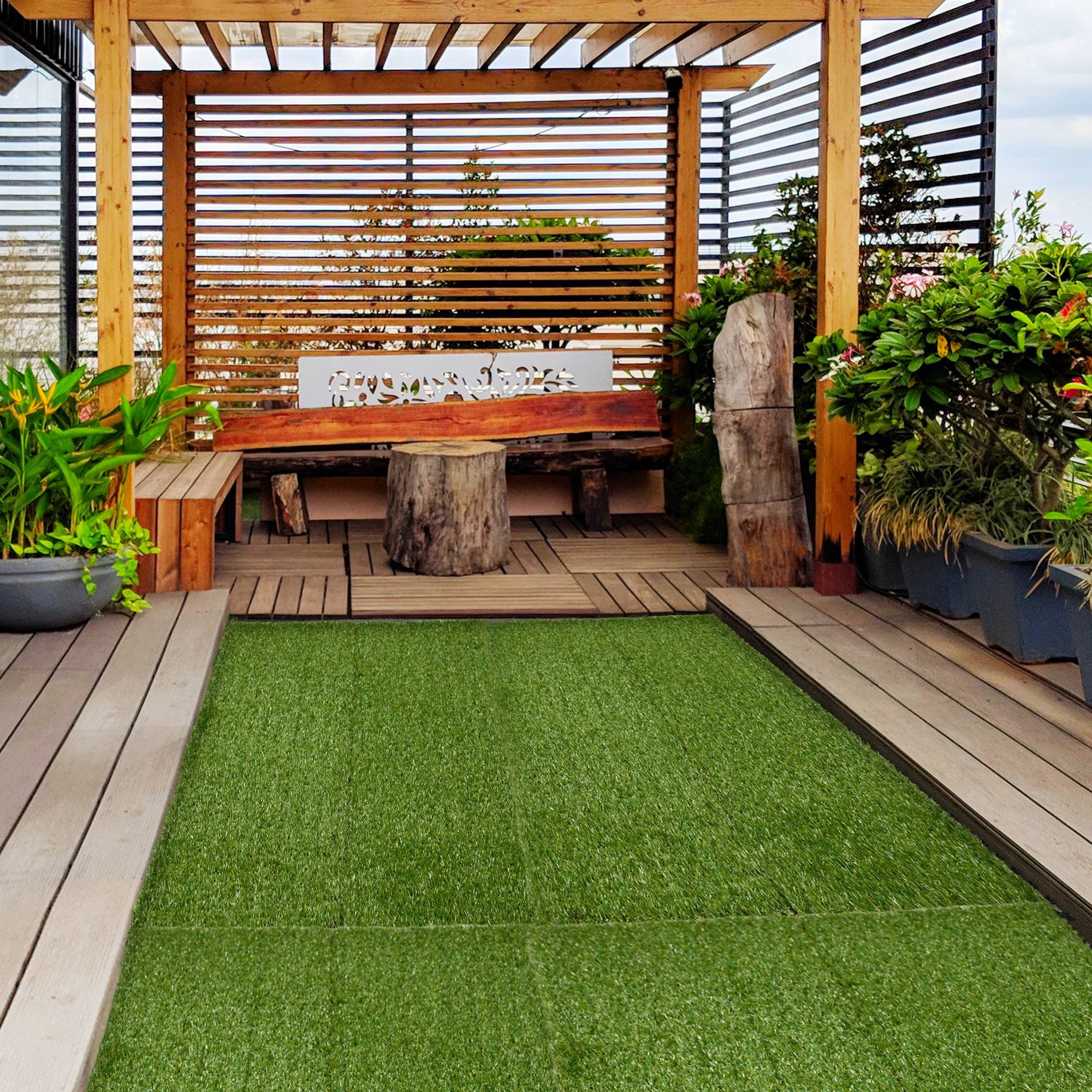 ComfortXL - Dalles gazon synthétique vert foncé 30 x 30 cm lot de 10 pour balcon terrasse - ComfortXL Outdoor Living - Image 4
