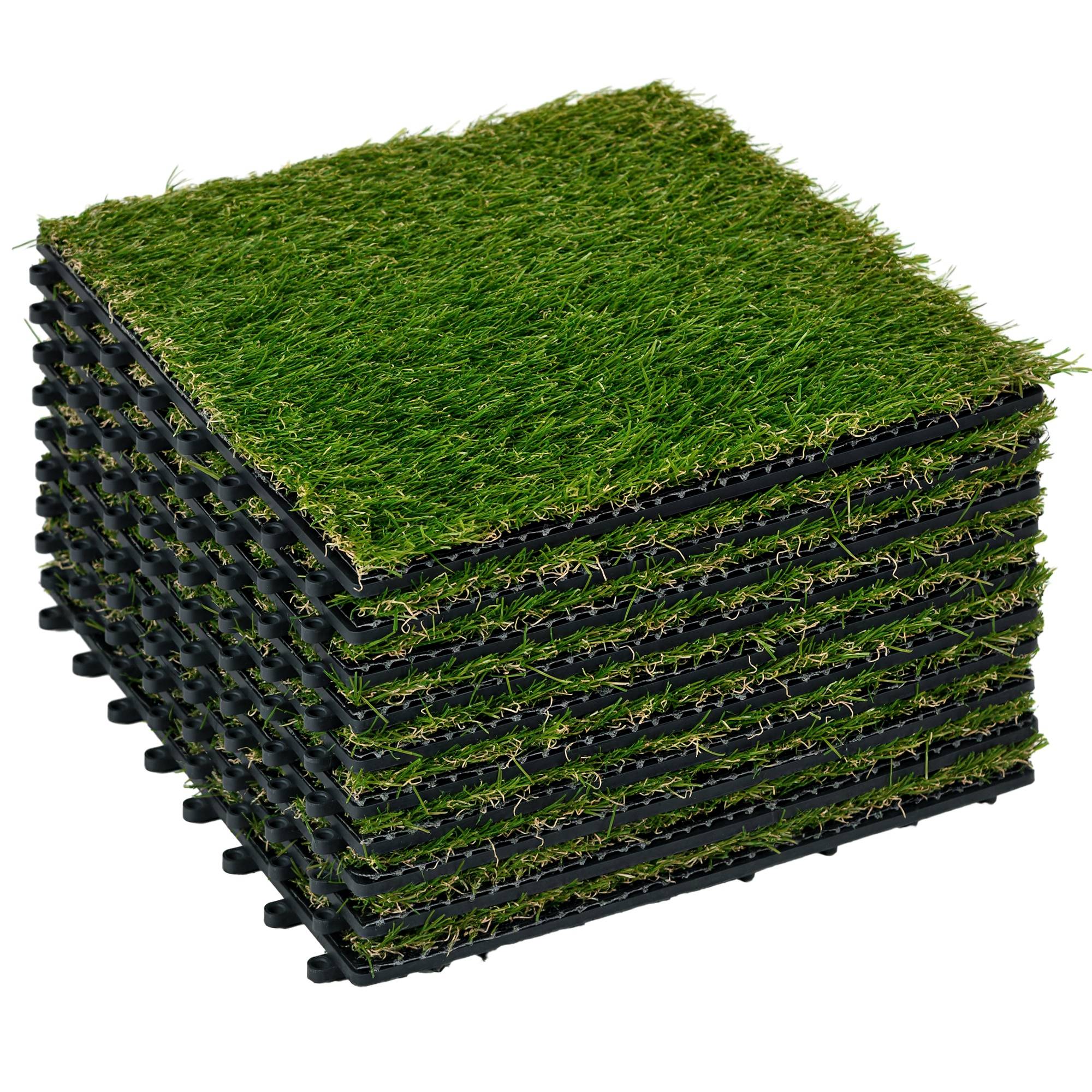 ComfortXL - Dalles gazon synthétique vert foncé 30 x 30 cm lot de 10 pour balcon terrasse - ComfortXL Outdoor Living - Image 1