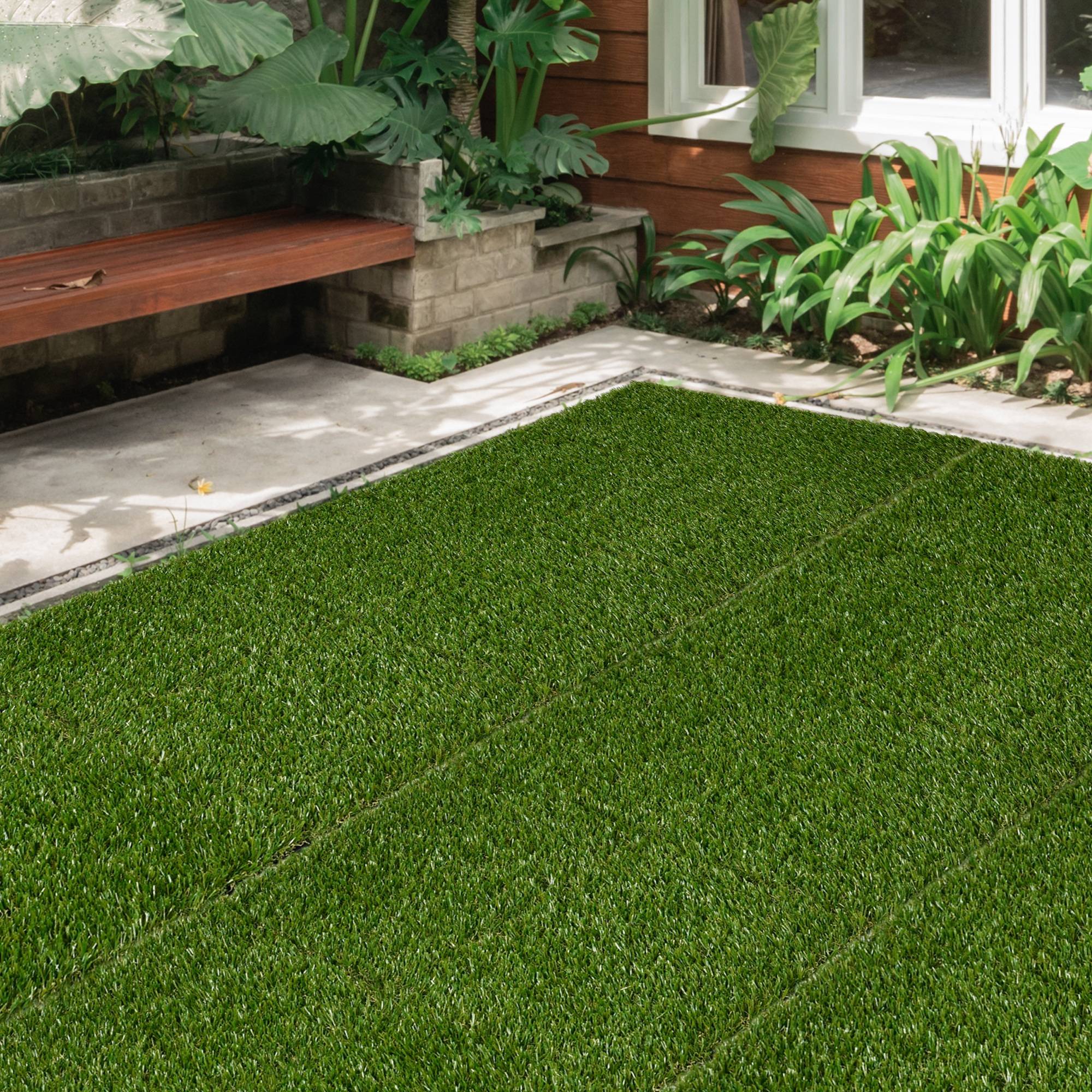 ComfortXL - Dalles gazon synthétique vert foncé 30 x 30 cm lot de 10 pour balcon terrasse - ComfortXL Outdoor Living - Image 3