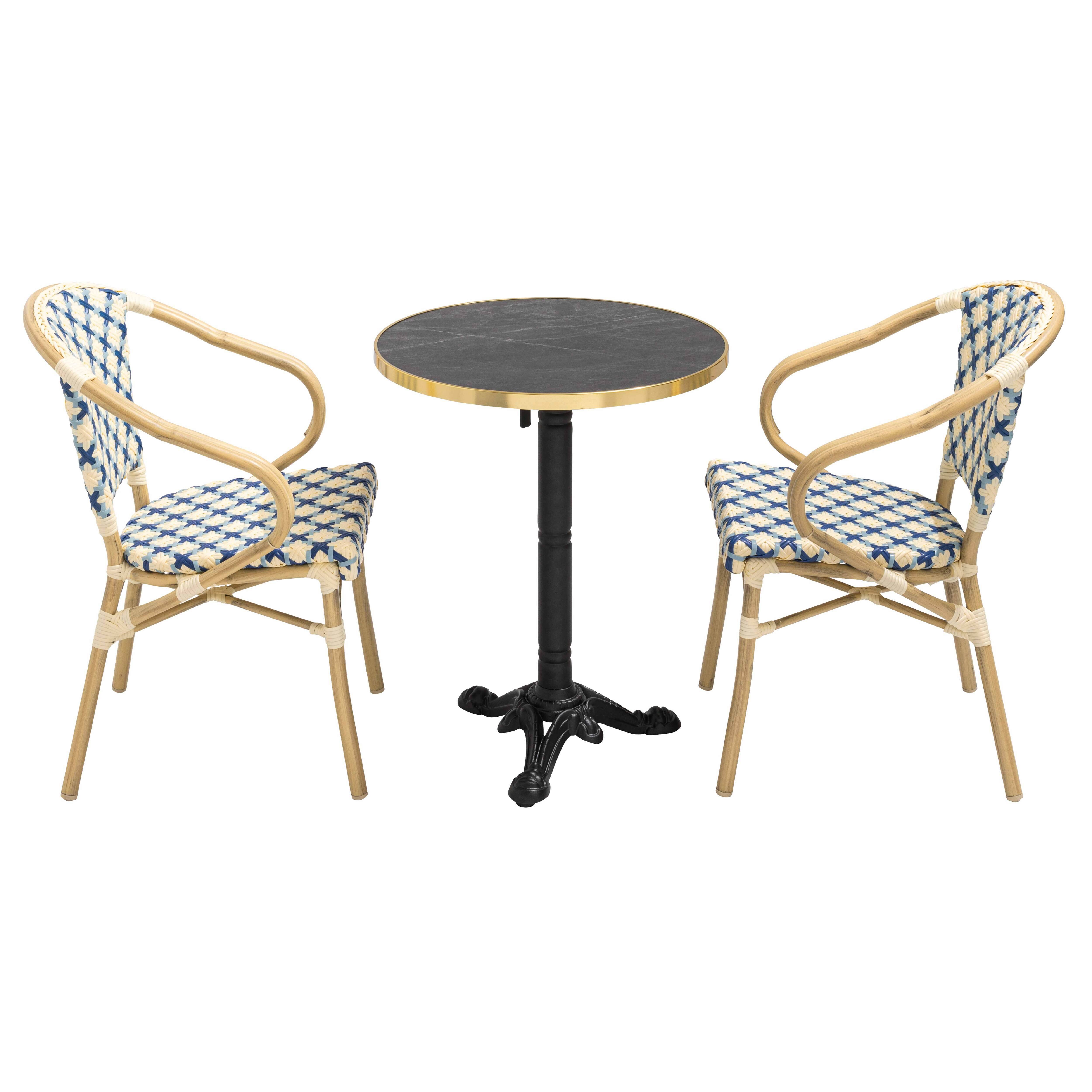 Oviala - Ensemble table de terrasse marbre noir et 2 chaises bleu Montmartre - Oviala - Image 1