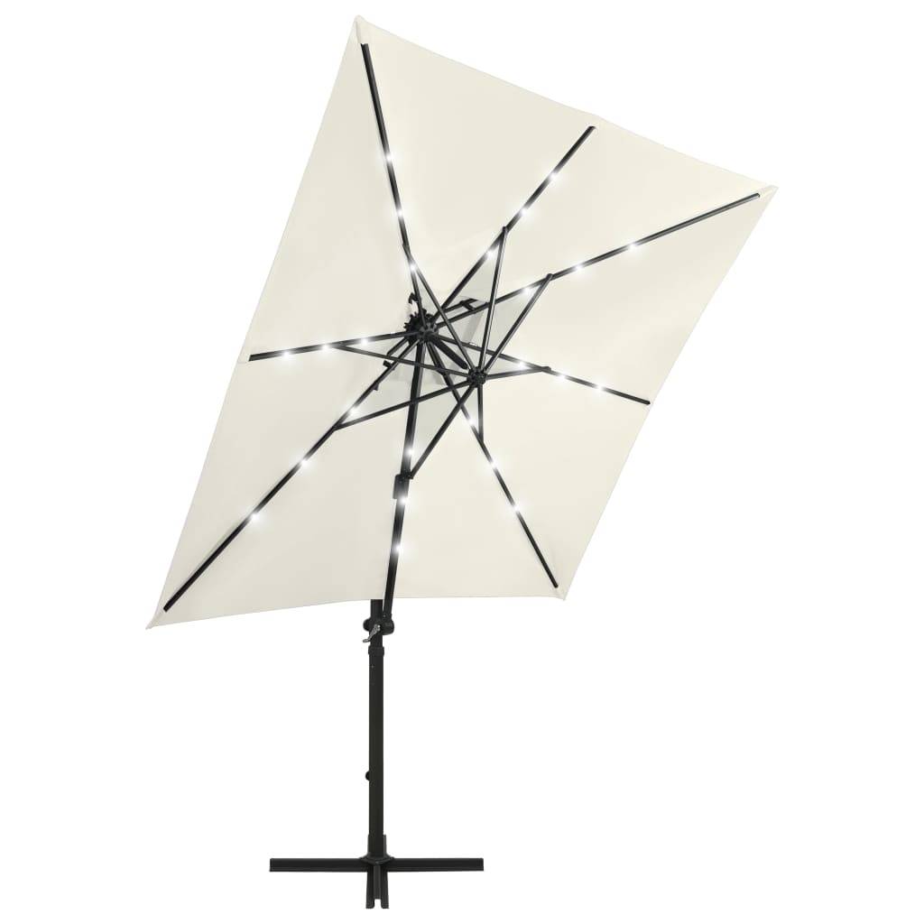 Helloshop26 - Parasol meuble de jardin déporté avec mât et lumières led 250 cm sable - Image 2