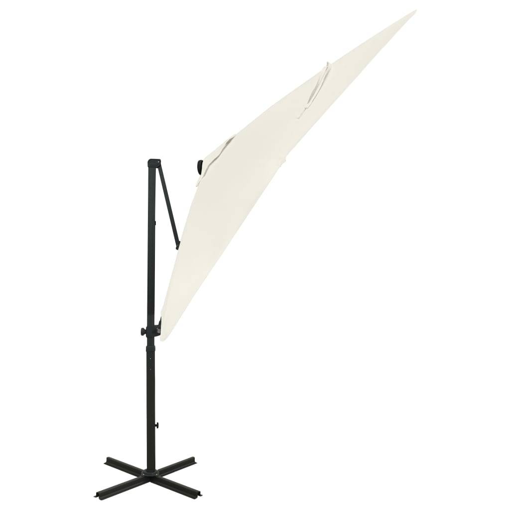 Helloshop26 - Parasol meuble de jardin déporté avec mât et lumières led 250 cm sable - Image 3