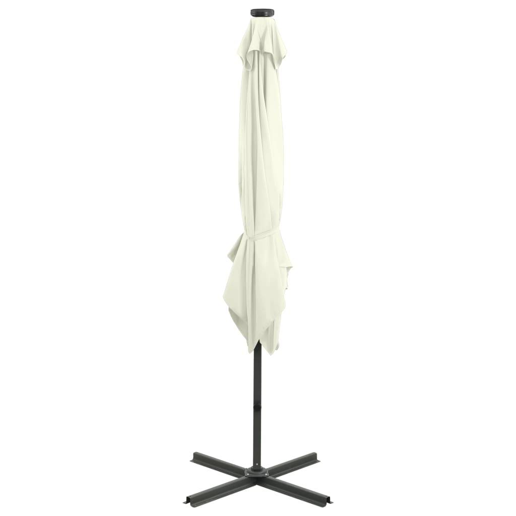 Helloshop26 - Parasol meuble de jardin déporté avec mât et lumières led 250 cm sable - Image 5