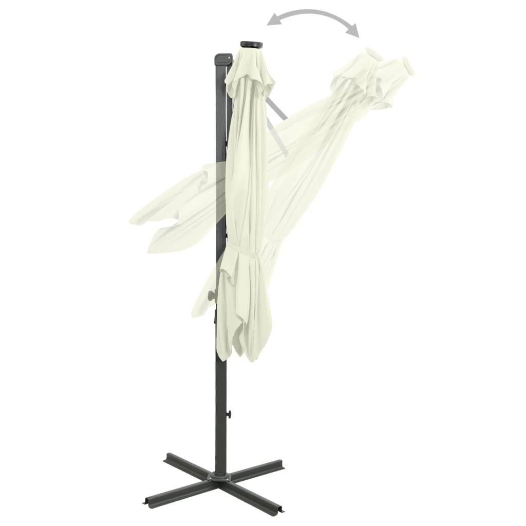 Helloshop26 - Parasol meuble de jardin déporté avec mât et lumières led 250 cm sable - Image 4