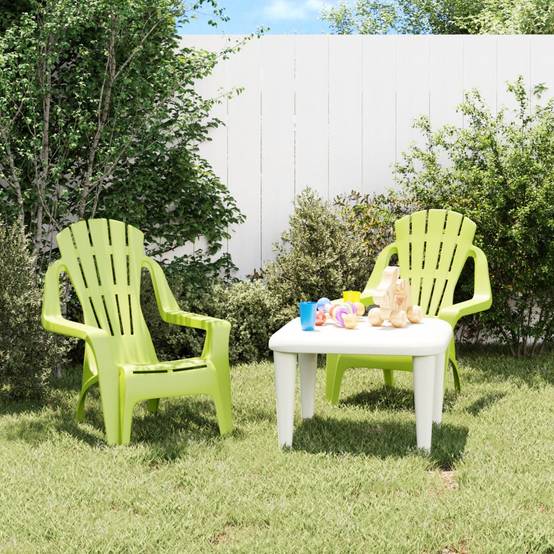 Lot de 2 Chaises de jardin pour enfants - Chaises d'extérieur - Fauteuils de jardin vert 37x34x44 cm PP - Image 2