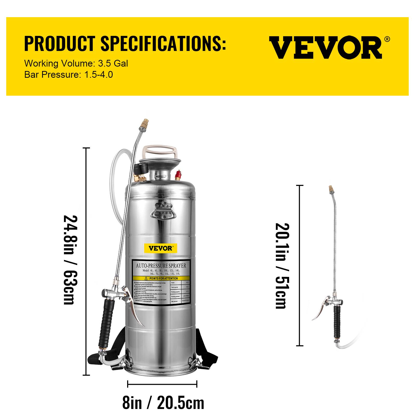 Vevor - VEVOR Pulvérisateur jardin inox 12L. Brumisateur pour plantes et nettoyage. Usage domestique et industriel. - Image 7