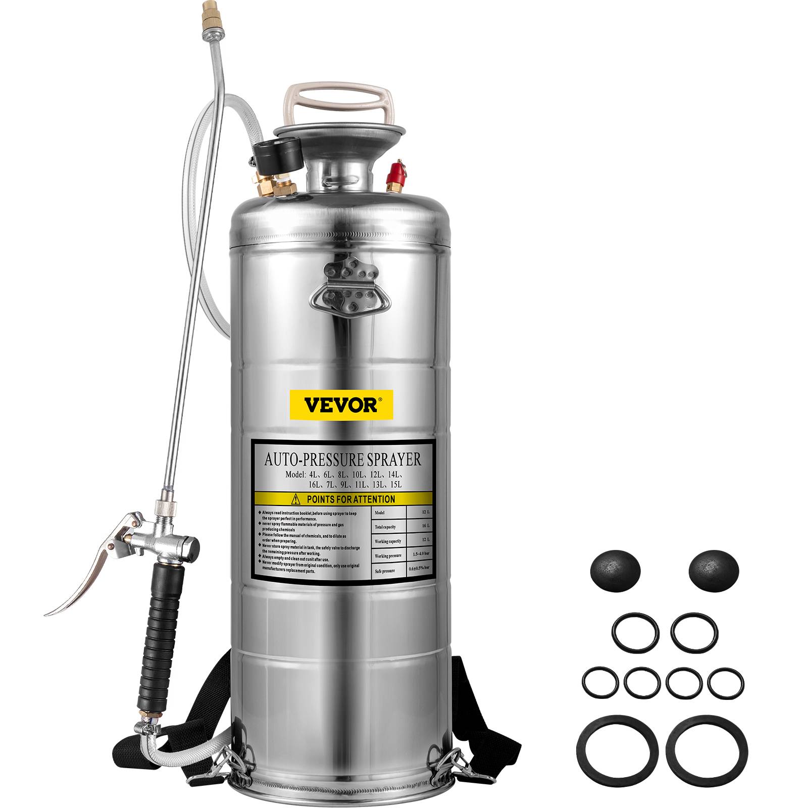 Vevor - VEVOR Pulvérisateur jardin inox 12L. Brumisateur pour plantes et nettoyage. Usage domestique et industriel.