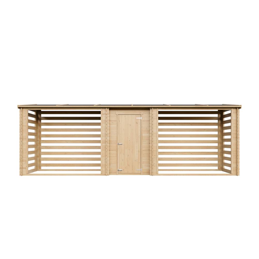 Timbela - Abri à bûches en bois avec remise - 6,18 m² / 146x564xH199 cm - 19 mm d’épaisseur - Timbela M206 - Image 4
