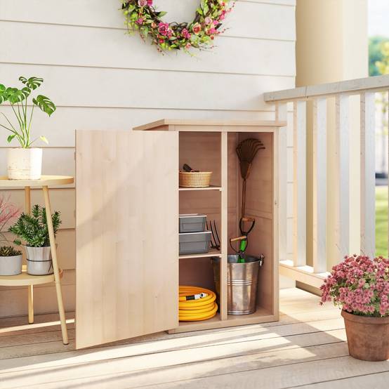 ComfortXL - Armoire de jardin en sapin 75 x 56 x 115 cm bois naturel rangement outils extérieur toit asphalté étanche - Image 7