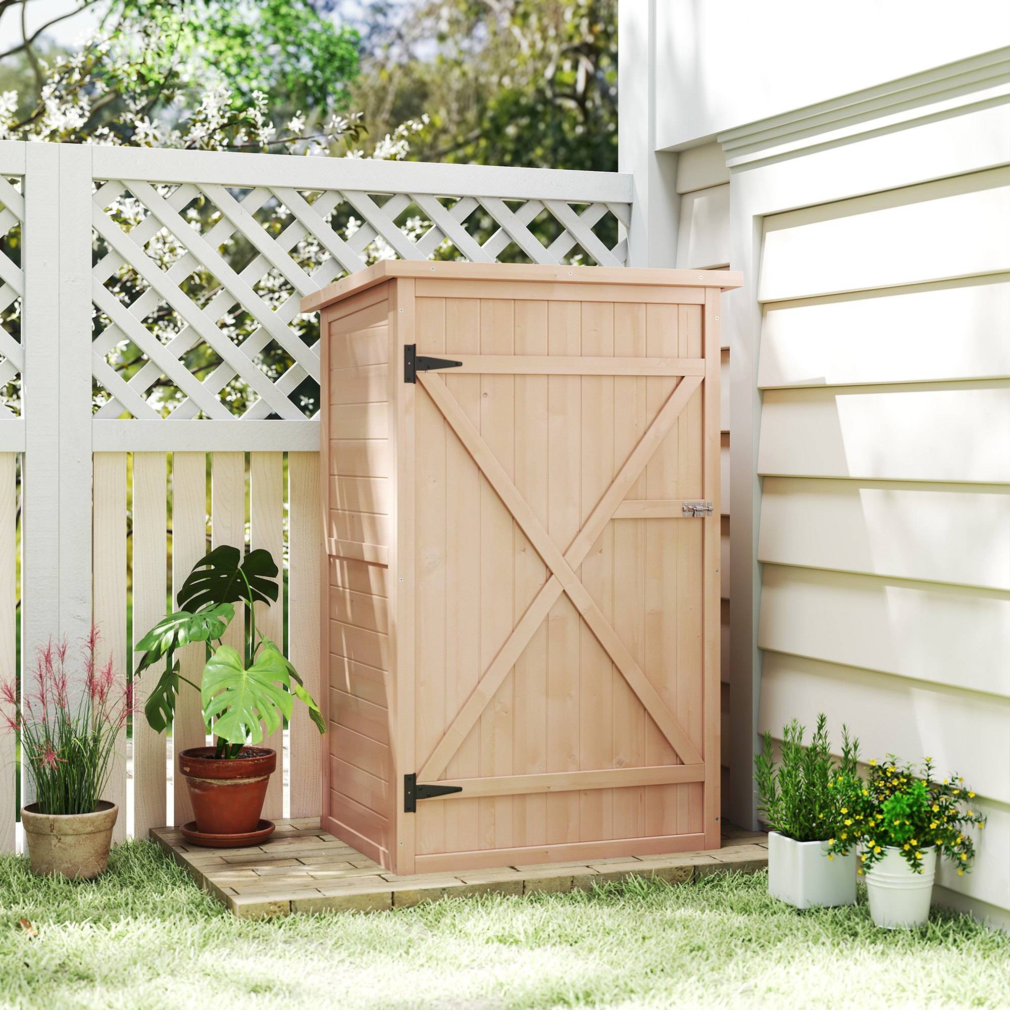 ComfortXL - Armoire de jardin en sapin 75 x 56 x 115 cm bois naturel rangement outils extérieur toit asphalté étanche - Image 9