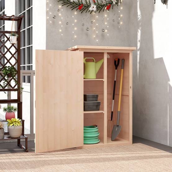 ComfortXL - Armoire de jardin en sapin 75 x 56 x 115 cm bois naturel rangement outils extérieur toit asphalté étanche - Image 8