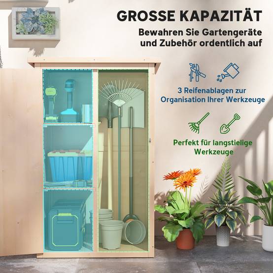 ComfortXL - Armoire de jardin en sapin 75 x 56 x 115 cm bois naturel rangement outils extérieur toit asphalté étanche - Image 4