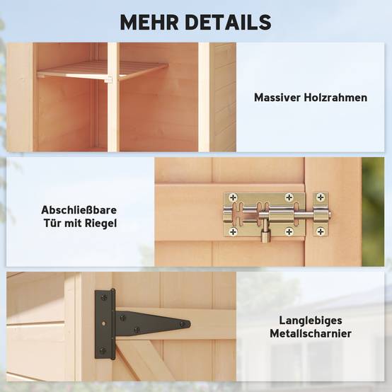 ComfortXL - Armoire de jardin en sapin 75 x 56 x 115 cm bois naturel rangement outils extérieur toit asphalté étanche - Image 6