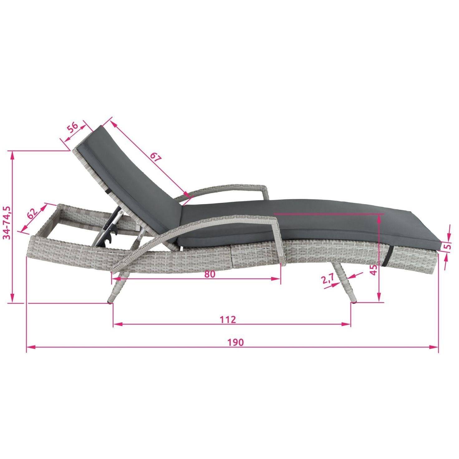 Helloshop26 - Bain de soleil chaise longue transat meuble jardin 5 positions gris - Image 5