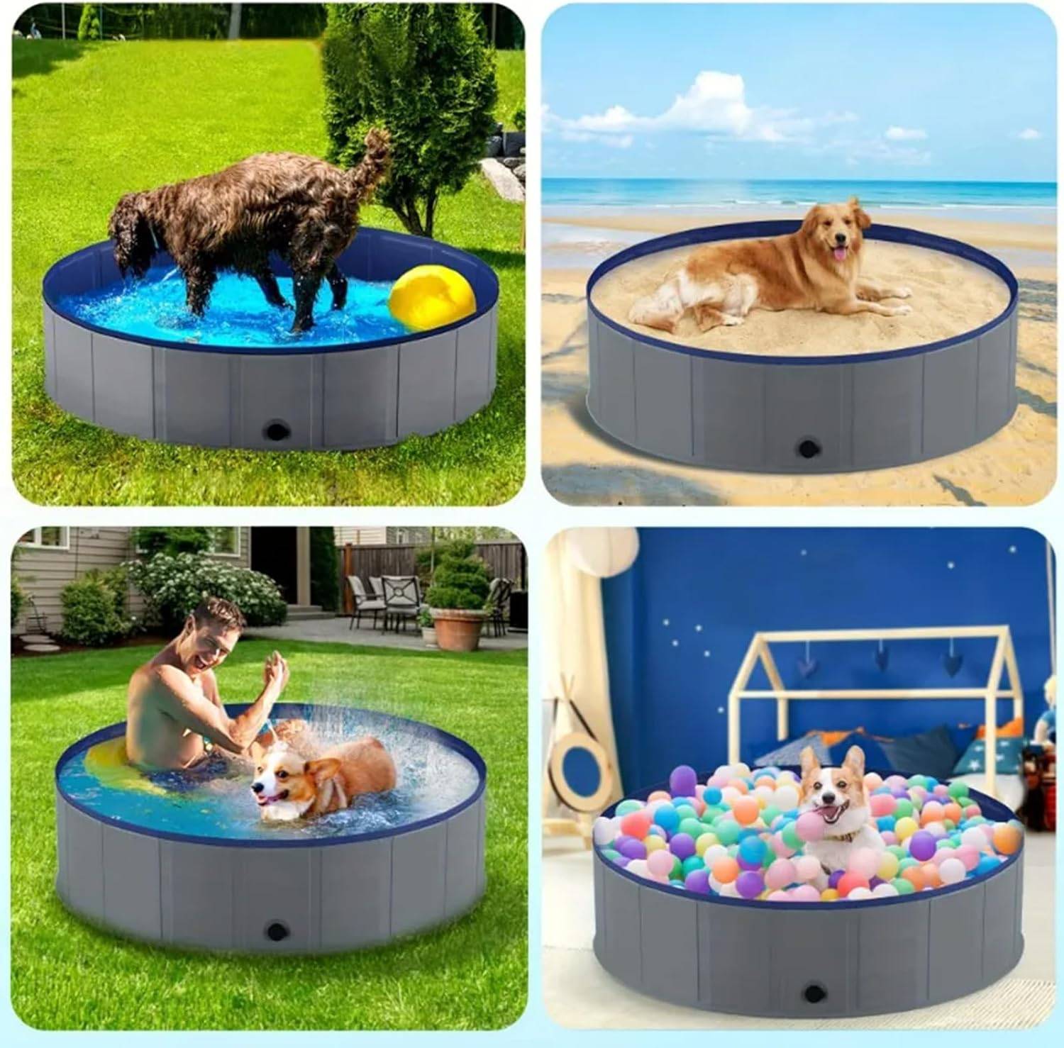 Piscine pour chien，Baignoire pliable  de compagnie, piscine extérieure pliable pour chiens, chats, enfants, antidérapante, grise, 120 x 30 cm-Lytech - Image 3