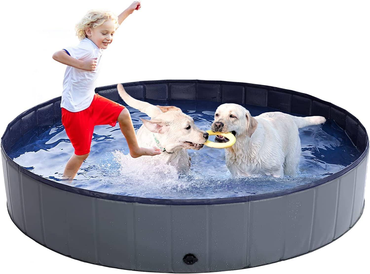 Piscine pour chien，Baignoire pliable  de compagnie, piscine extérieure pliable pour chiens, chats, enfants, antidérapante, grise, 120 x 30 cm-Lytech - Image 5