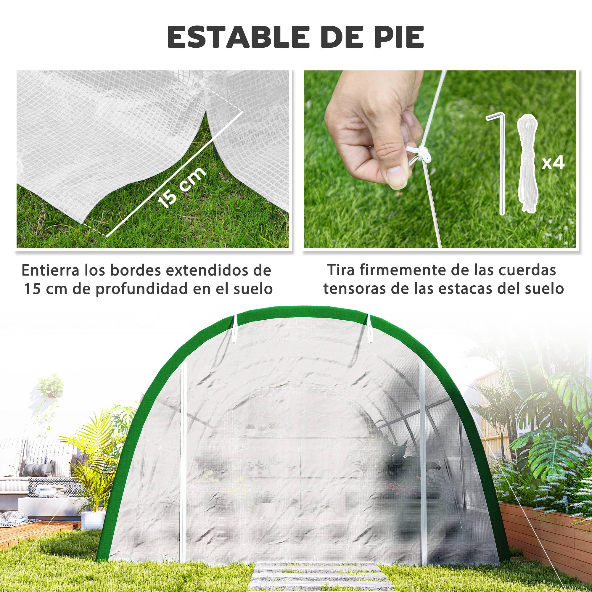 Serre tunnel 6 x 3 x 2 m avec porte enroulable, 8 fenêtres grillagées et structure en acier galvanisé blanc - Image 8