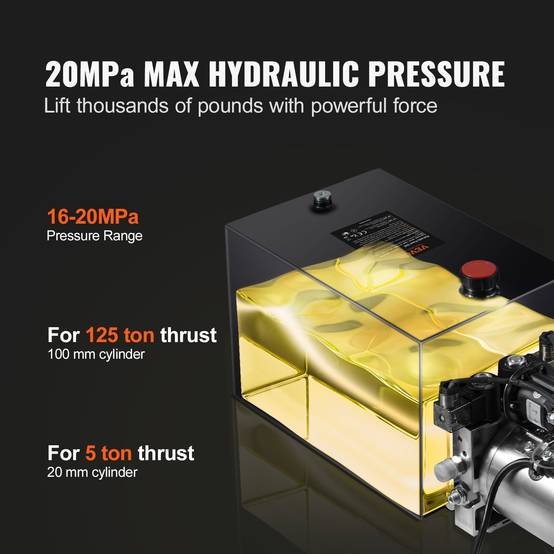 VEVOR Pompe hydraulique DC 12V 14L double effet, débit 3.44 L/min, pression 22 MPa, pour benne basculante/nacelle. - Image 3