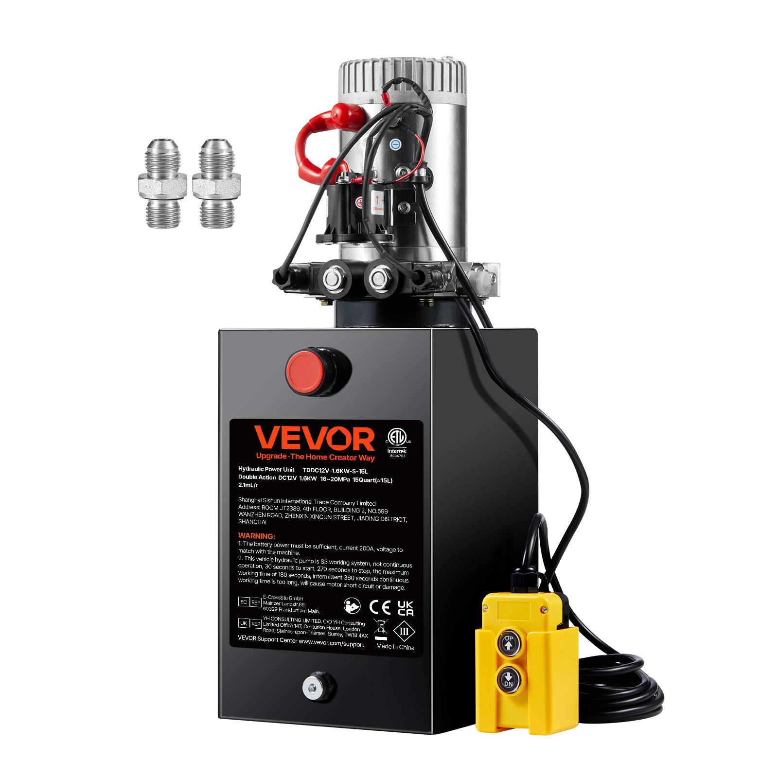 Vevor - VEVOR Pompe hydraulique DC 12V 14L double effet, débit 3.44 L/min, pression 22 MPa, pour benne basculante/nacelle.