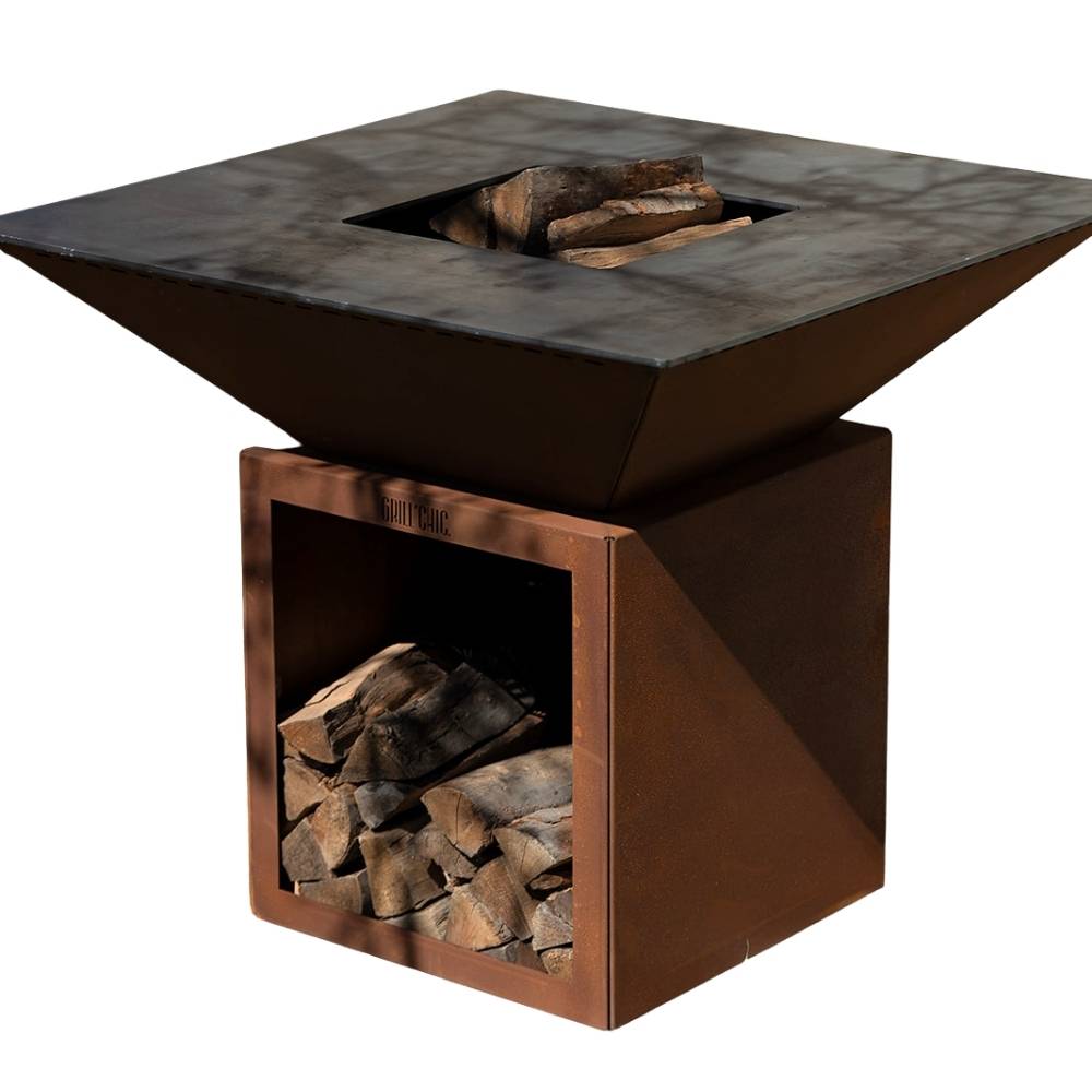 Brasero Cevenol Corten Bois Carre 103 Simple Cuve - GRILL CHIC - Image 1