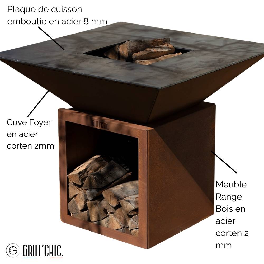 Brasero Cevenol Corten Bois Carre 103 Simple Cuve - GRILL CHIC - Image 3