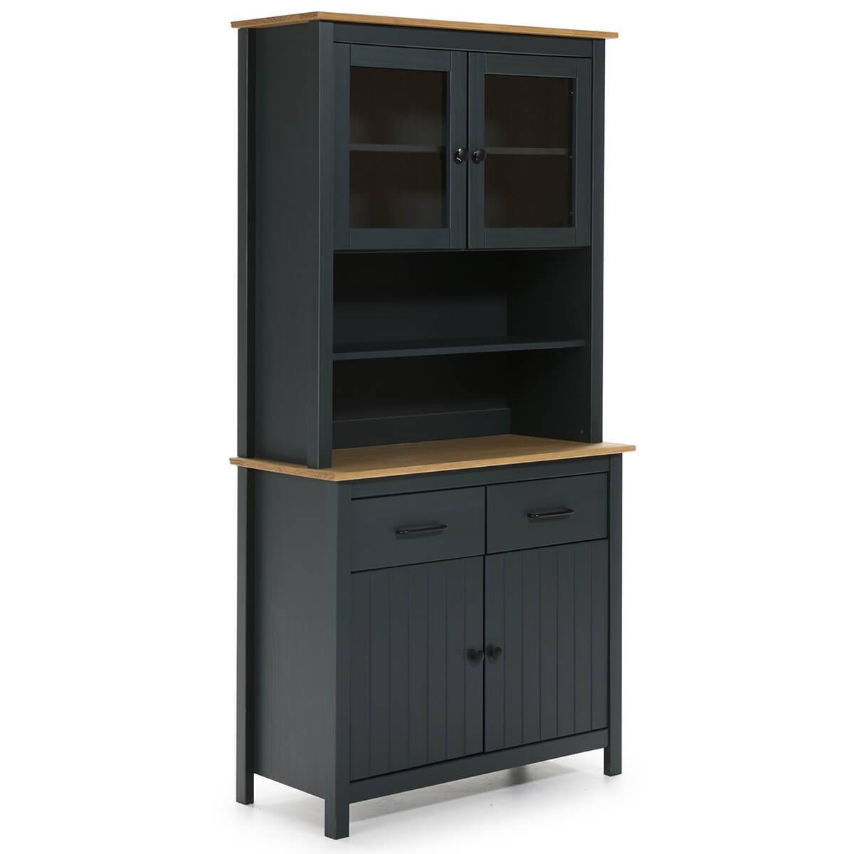Pack Meuble TV + Table Basse + Buffet Haut + Buffet Bas 3P Bois et Bleu Pétrole - TINA - Image 5
