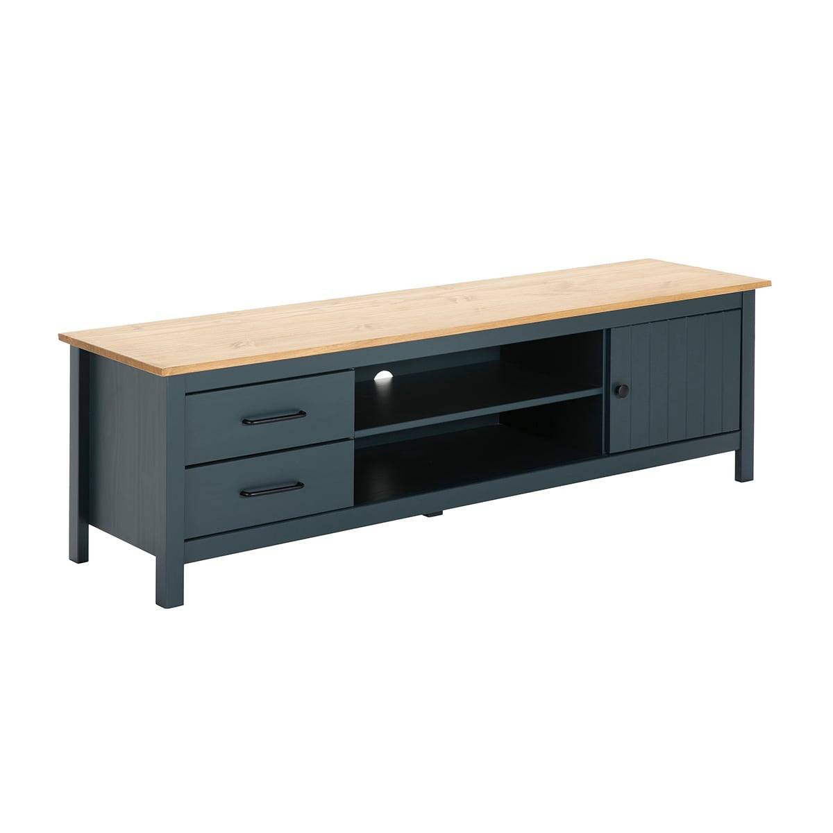 Pack Meuble TV + Table Basse + Buffet Haut + Buffet Bas 3P Bois et Bleu Pétrole - TINA - Image 3