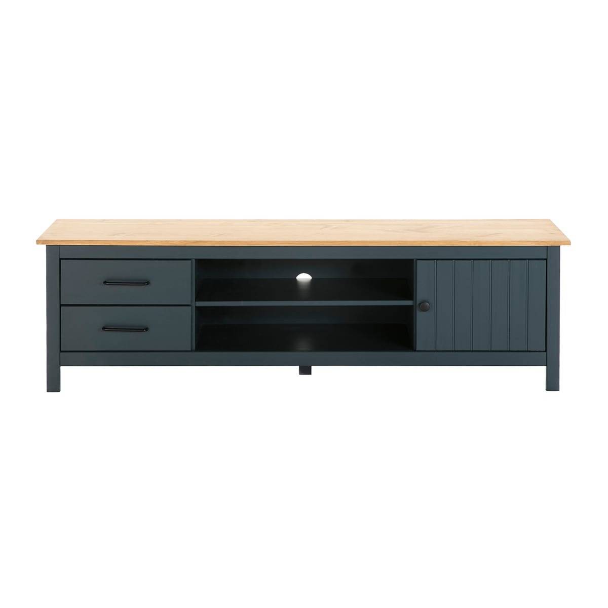 Pack Meuble TV + Table Basse + Buffet Haut + Buffet Bas 3P Bois et Bleu Pétrole - TINA - Image 8
