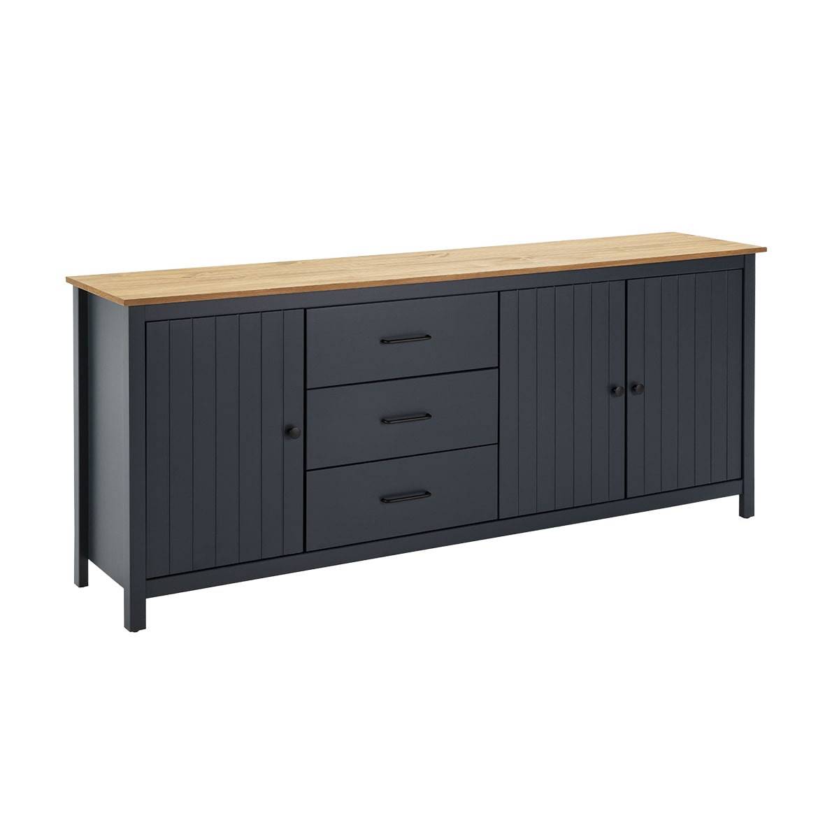 Pack Meuble TV + Table Basse + Buffet Haut + Buffet Bas 3P Bois et Bleu Pétrole - TINA - Image 6