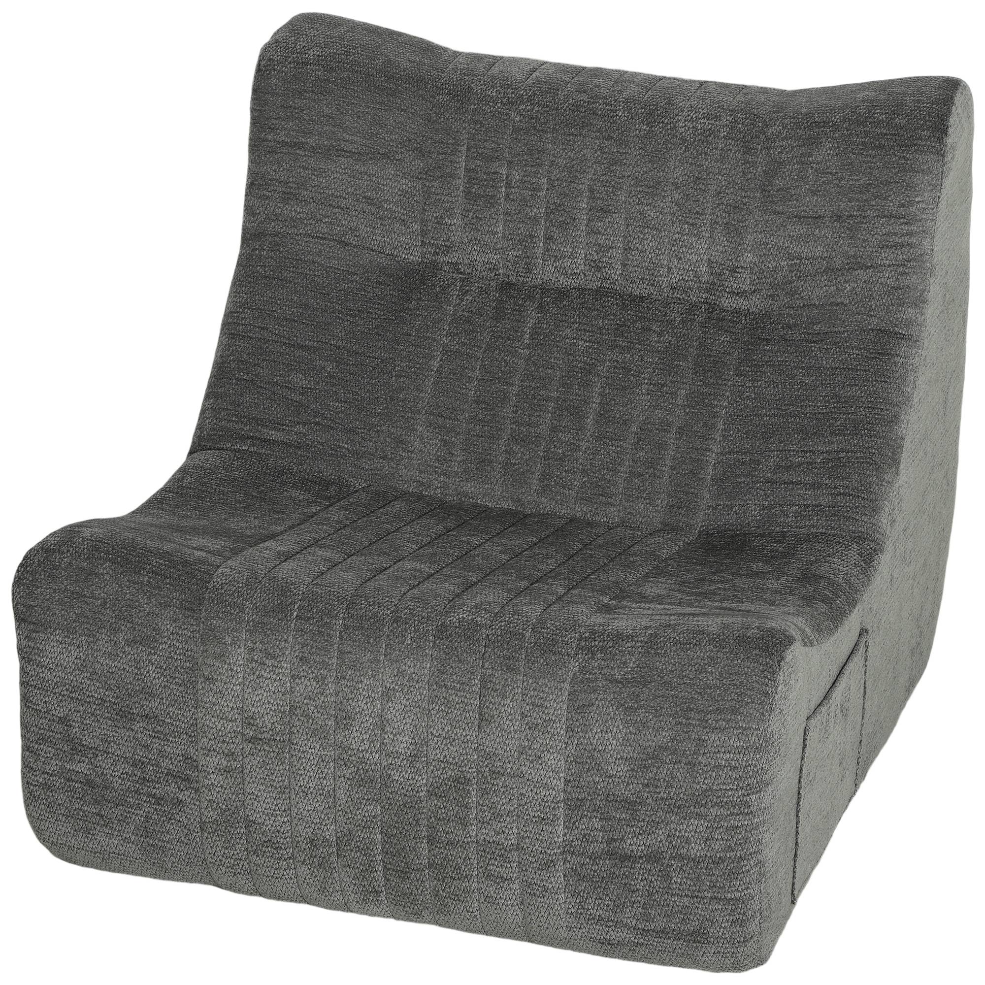 Canapé Paresseux Chaise de Sol à Silhouette Papillon avec Poches Latérales, sans Assemblage, 80x90x76cm, Gris Châtaigne - Image 2