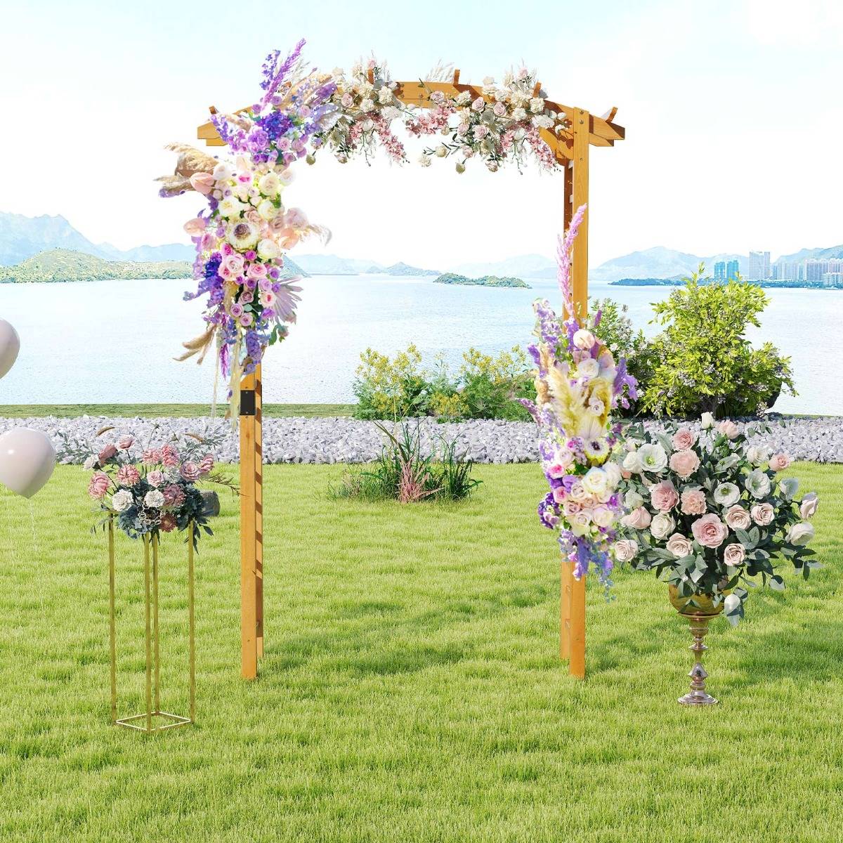 Arche de Jardin en Bois pour Plantes Grimpantes Arceau à Rosiers en Treillis 160x60x229CM Support de Toile de Fond Incurvé Orange MAISON CHIC - Image 3