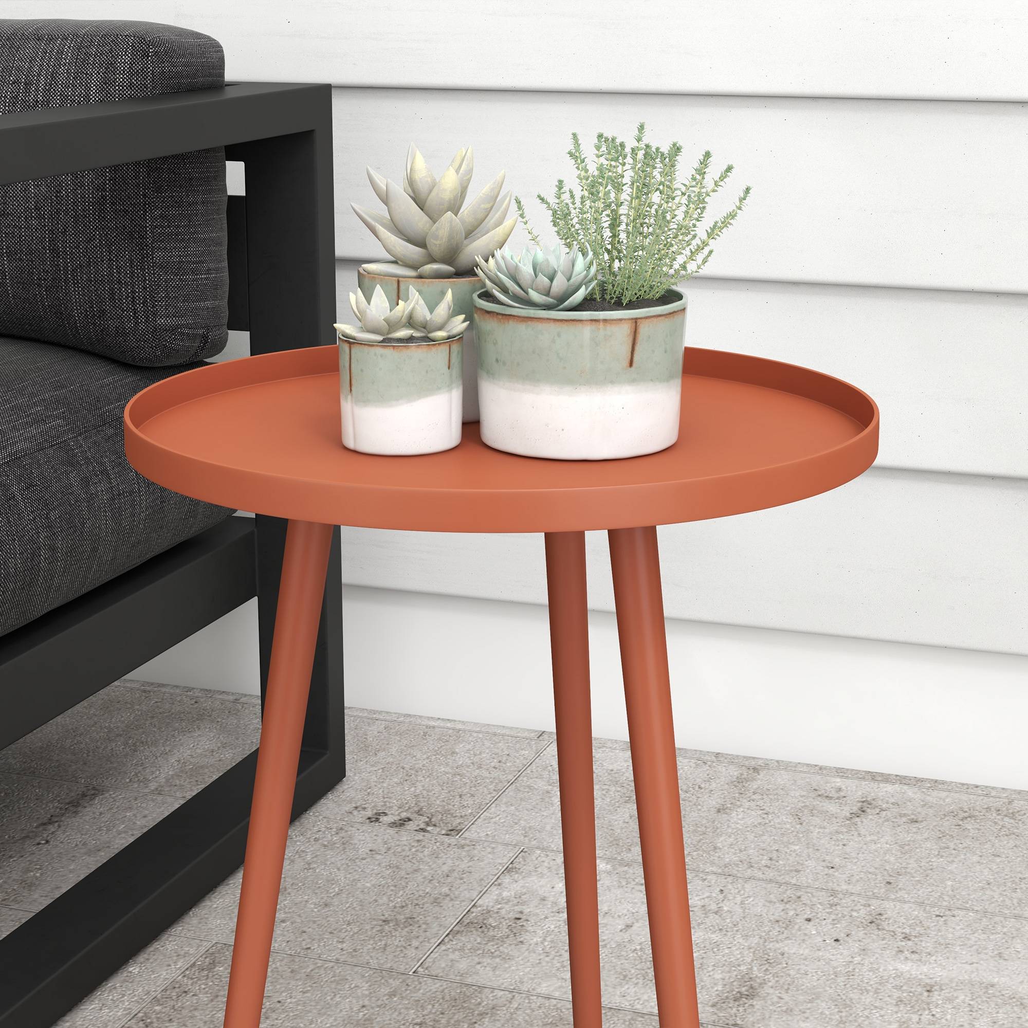 Table basse de jardin ronde, table d'appoint extérieur avec bord rond en acier, dim. Ø40 x 50H cm rouge - Image 9