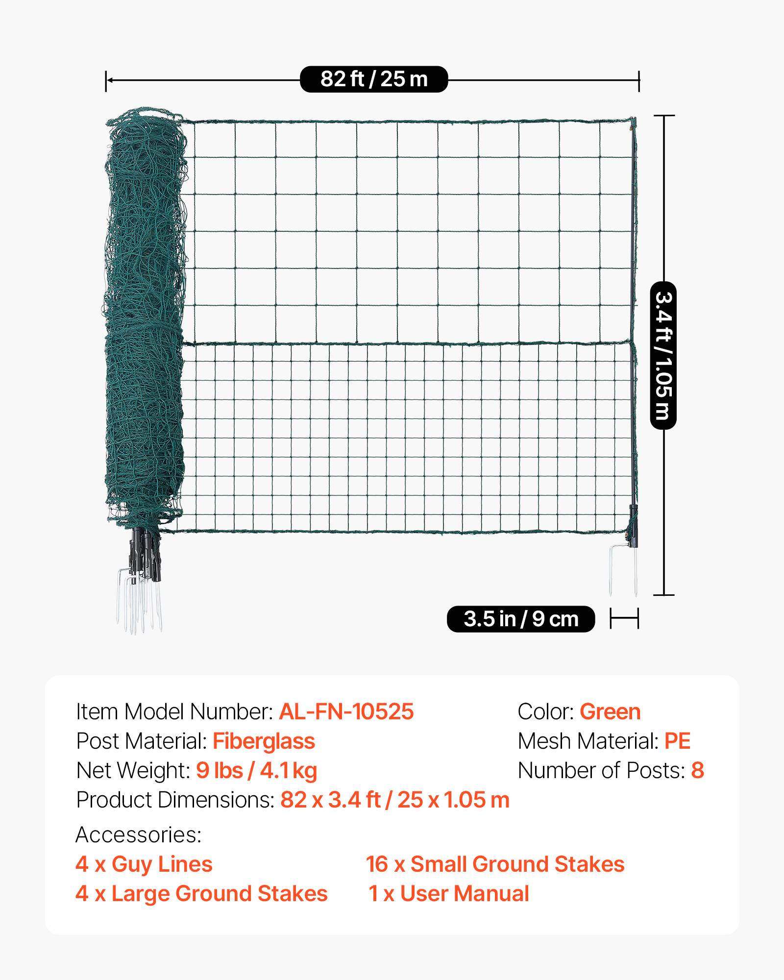 Vevor - VEVOR Clôture filet mobile 25 x 1,05 m, filet PE anti-UV, poteaux fibre de verre, piquets double pointe et haubans, idéale jardin et animaux. - Image 6