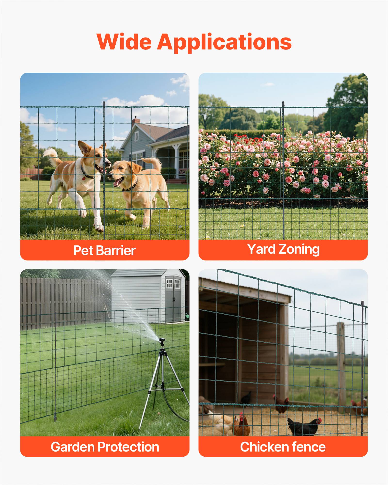Vevor - VEVOR Clôture filet mobile 25 x 1,05 m, filet PE anti-UV, poteaux fibre de verre, piquets double pointe et haubans, idéale jardin et animaux. - Image 5