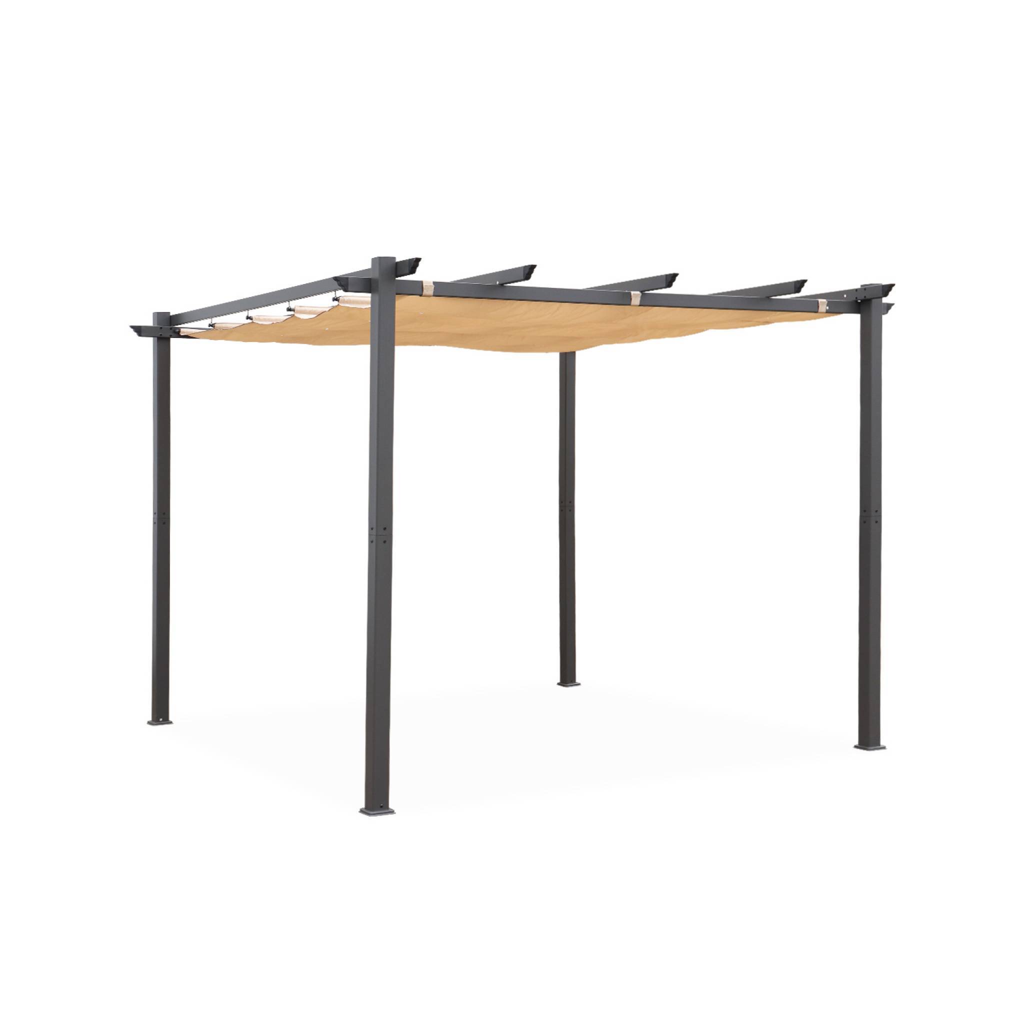 Pergola aluminium - Isla 3x3m -  Toile beige- Tonnelle idéale pour votre terrasse. toit rétractable. toile coulissante. structure aluminium | sweeek - Image 1