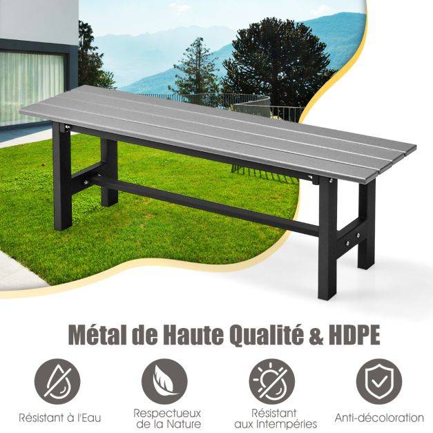 Helloshop26 - Banc de jardin HDPE pour 2 personnes charge 300 kg banquette extérieur avec cadre en métal et couvre-pied de protection gris - Image 3