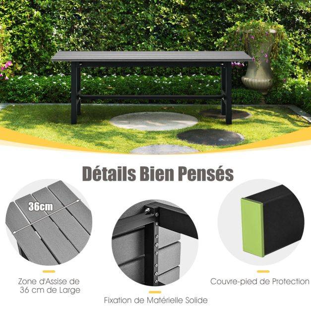 Helloshop26 - Banc de jardin HDPE pour 2 personnes charge 300 kg banquette extérieur avec cadre en métal et couvre-pied de protection gris - Image 4