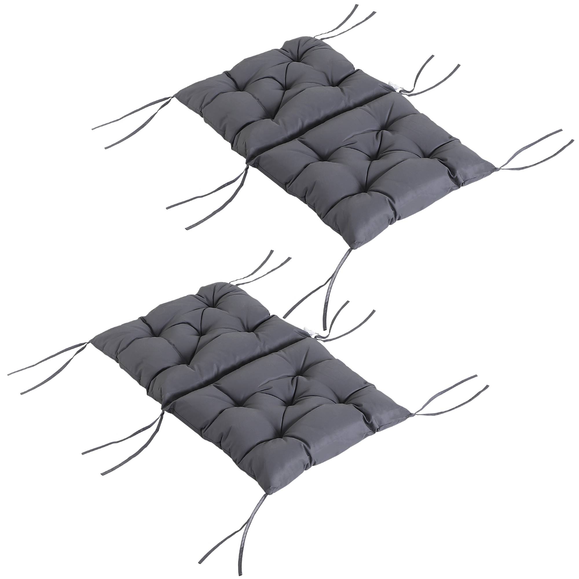 Lot de 2 coussins de chaise 50 x 98 x 8 cm avec dossier et 6 cordons de fixation pour jardin, terrasse, balcon, gris foncé - Image 1