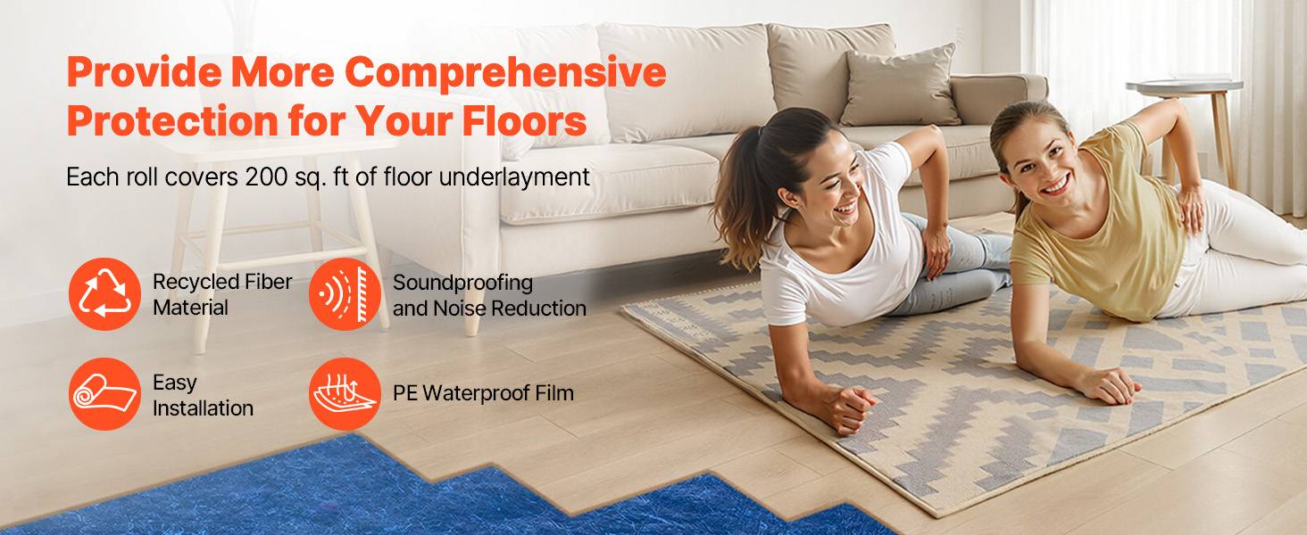Vevor - VEVOR Sous-couche parquet 18,6 m² - Épaisseur 3 mm, fibre avec film PE imperméable, isolation acoustique, compatible vinyle, stratifié, bois. - Image 9